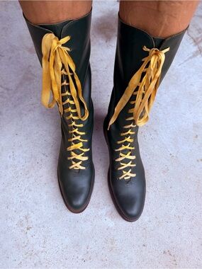 Kathryn Amberleigh 9 Green 100% Leather Tall Lace Uo boots
